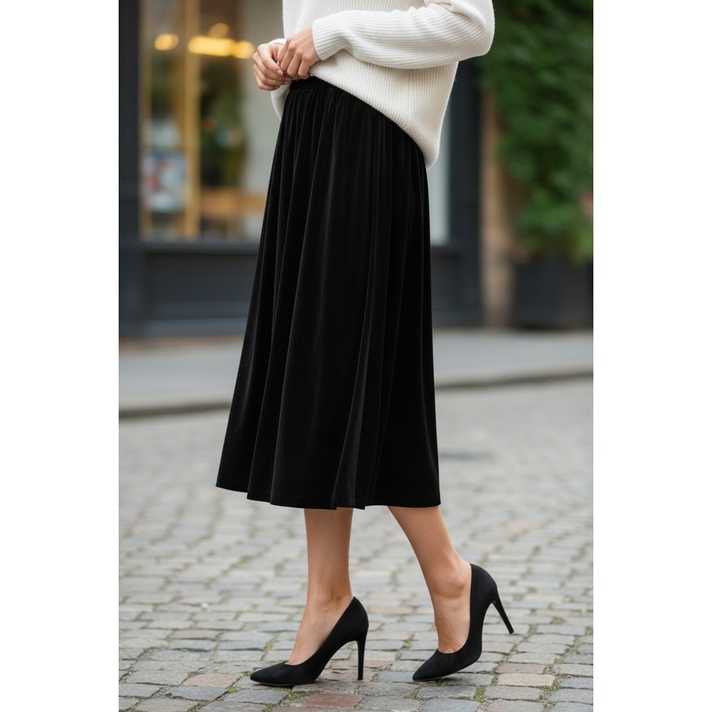 Maggie Barnes Black Velvet Midi Skirt‎ Elastic Waist Plus Size 1X 18 20